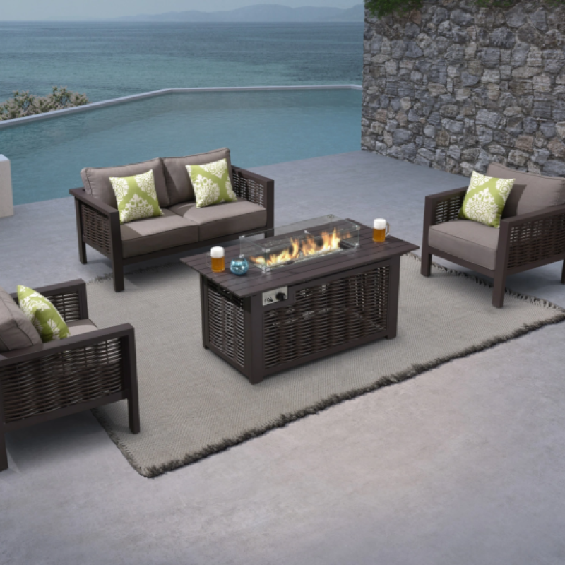 Dallas 4 Seater Rattan Garden Fire Pit Sofa Set - Brown
