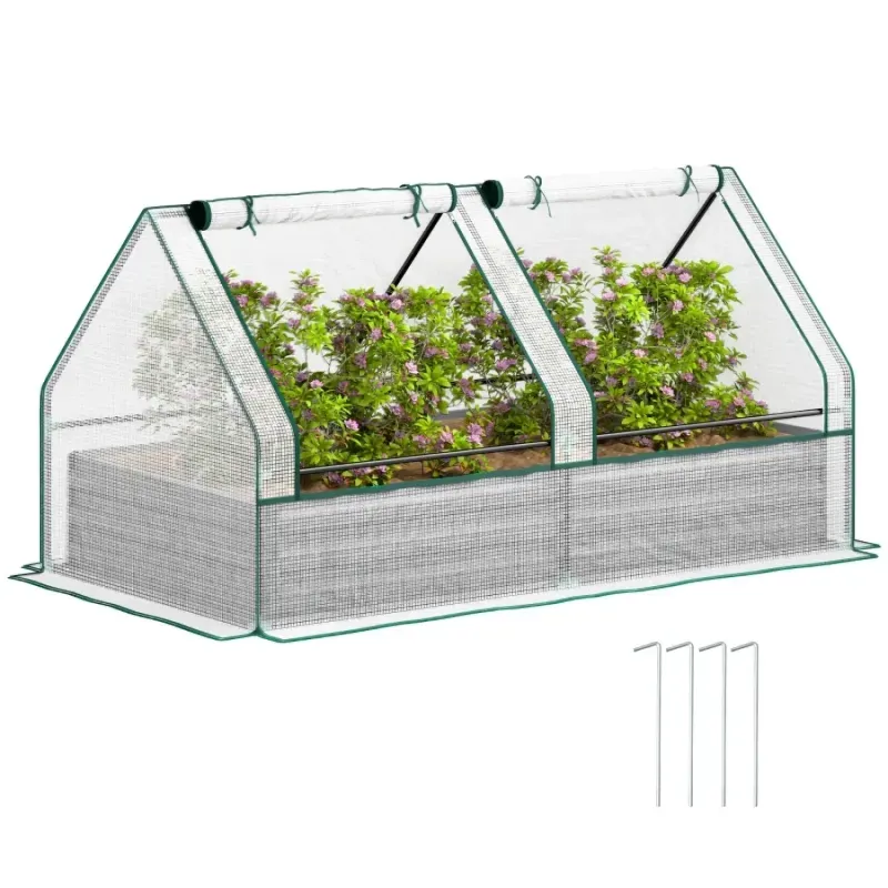 Large Metal Raised Garden Bed with Integrated Mini Greenhouse Cover - White & Dark Grey