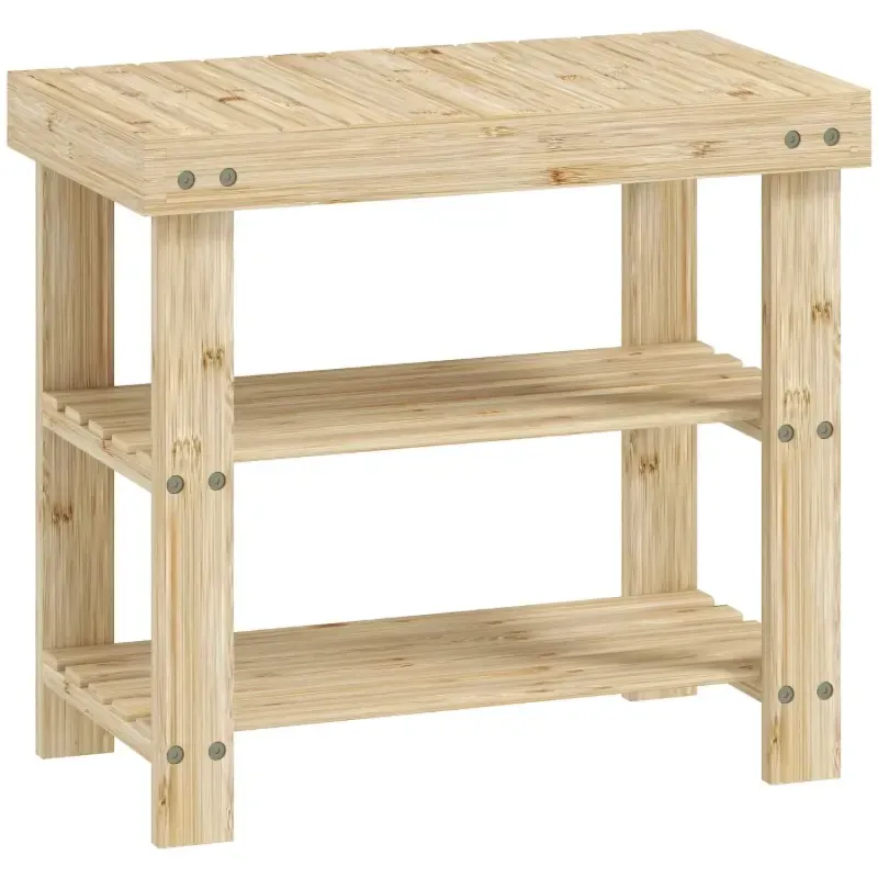  2-Tier Bamboo Shoe Storage Bench - Natural Finish