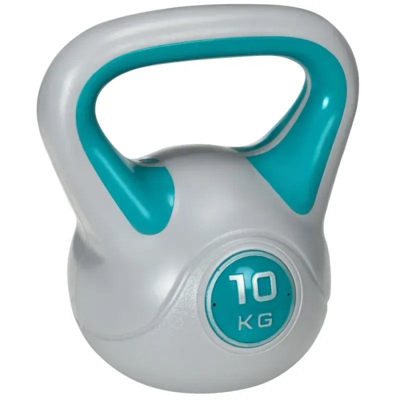 SPORTNOW 10kg Kettlebell with Protective PU Coating and Wide Grip Handle - Blue & Grey