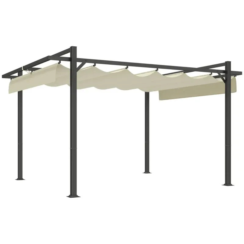  3m x 4m Aluminium Garden Pergola with Retractable Canopy - Grey/Khaki