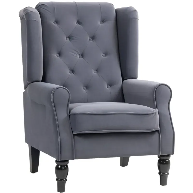 Wingback Button Tufted Velvet-Feel Accent Chair - Charcoal Grey