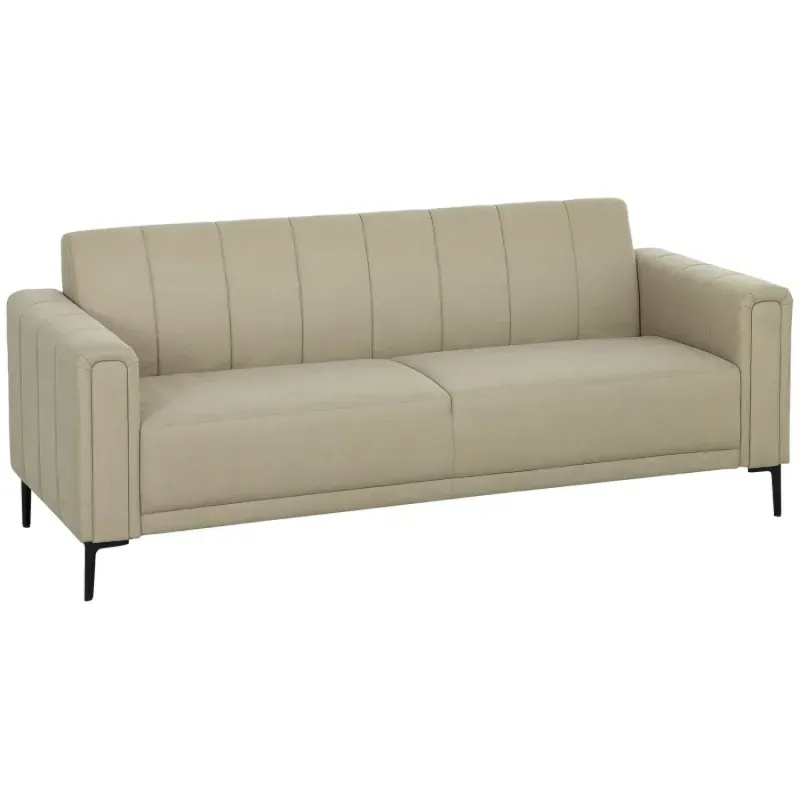 3-Seater Modern Fabric Sofa with Channel Tufting - Khaki
