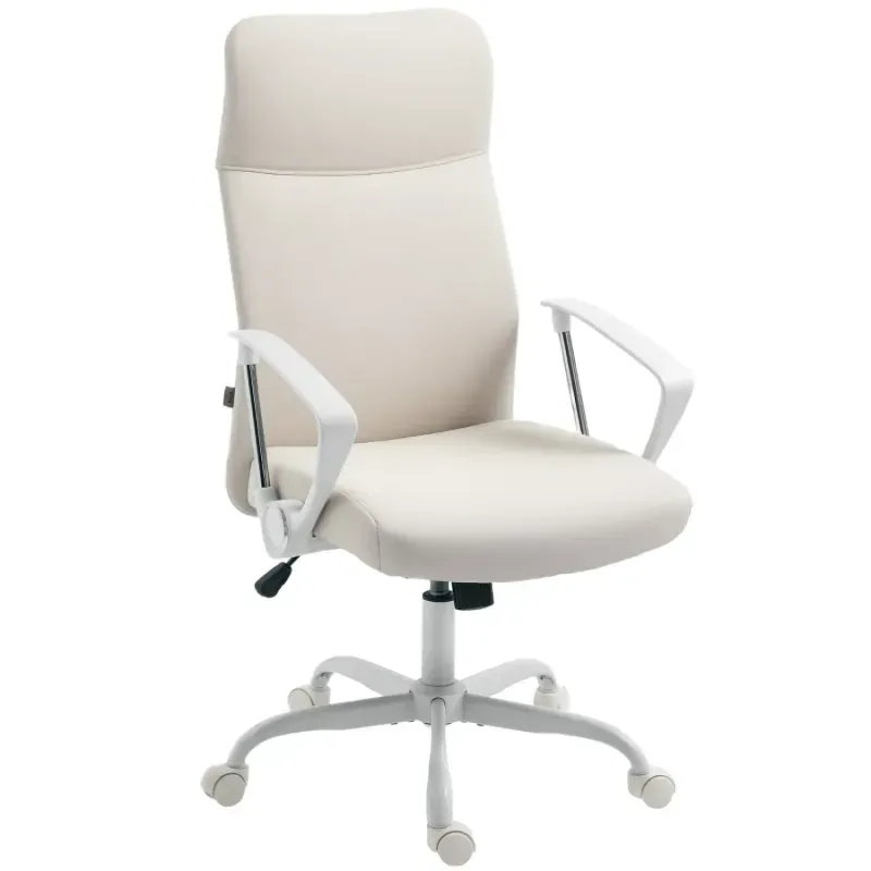  High Back Office Chair with Linen-Feel Fabric - Cream White