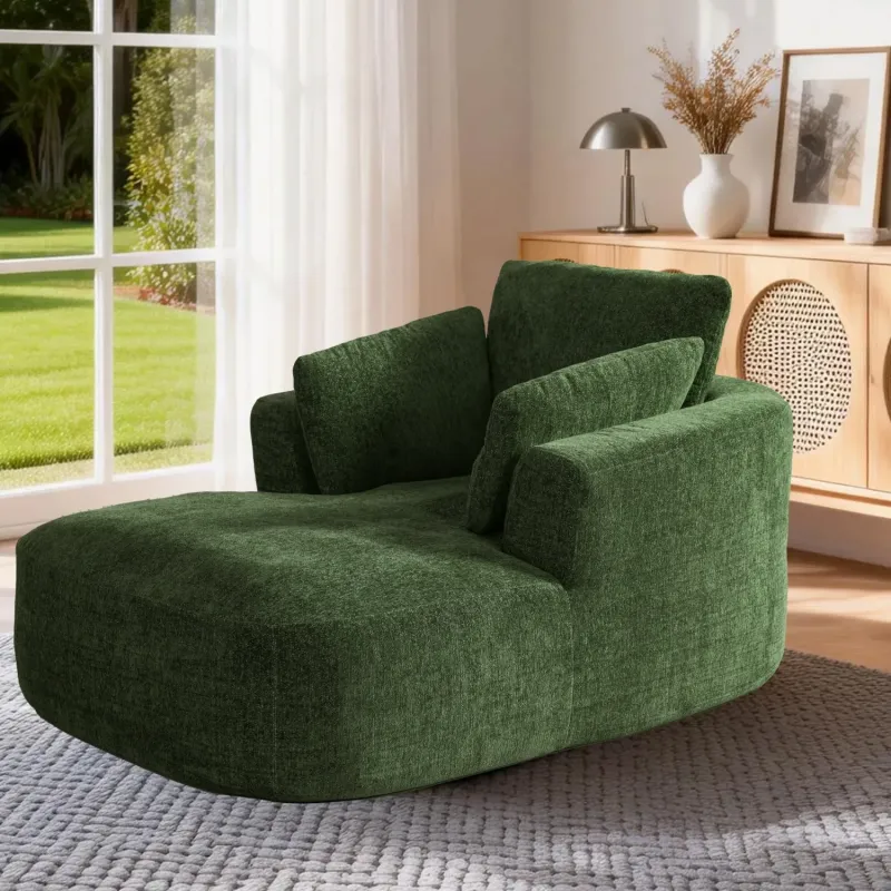 Softy Textured Fabric Lounge Armchair, in Green, with High-Density Foam and Compressed Pack