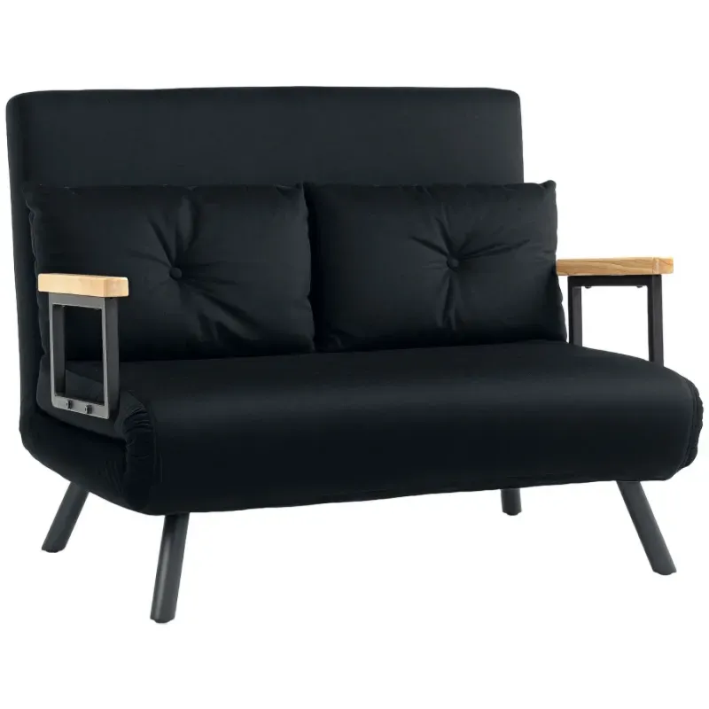 4-in-1 Velvet-Feel 2-Seater Sofa Bed with Cushions - Black