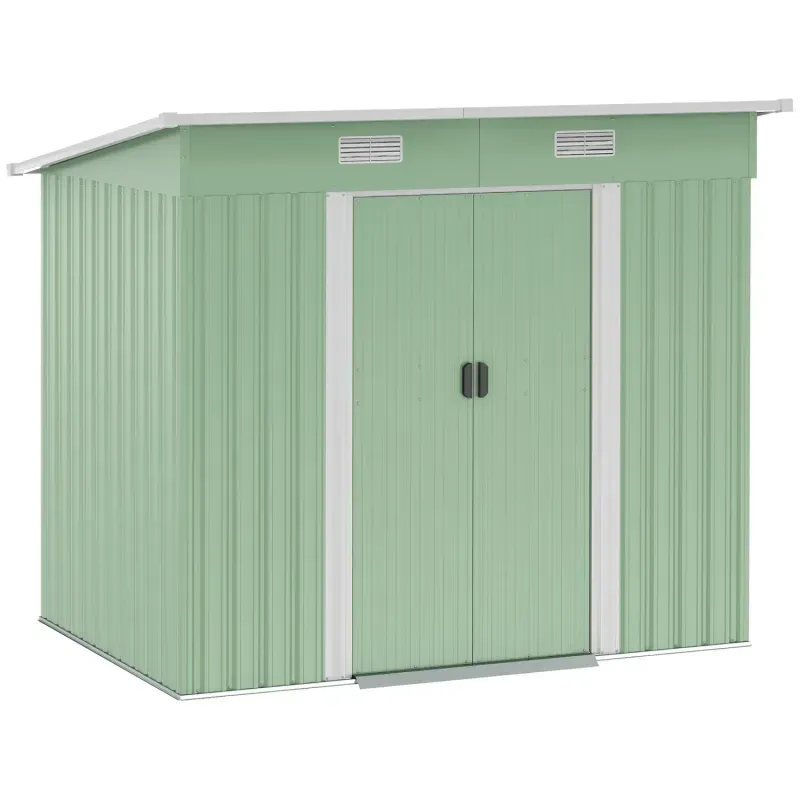  7 x 4ft Metal Garden Storage Shed with Sliding Door - Light Green