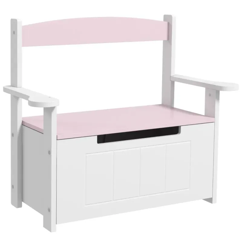 Kids' 2-in-1 Toy Storage Box and Bench Seat with Soft-Close Lid - Pink