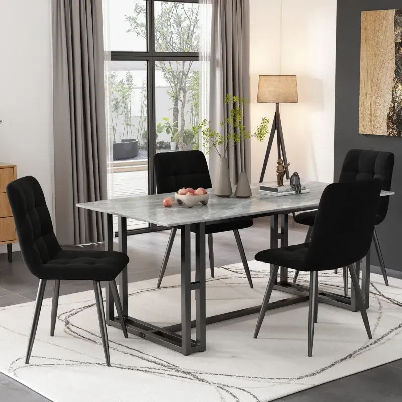 Set of 4 Black Velvet Upholstered Dining Chairs with Metal Legs