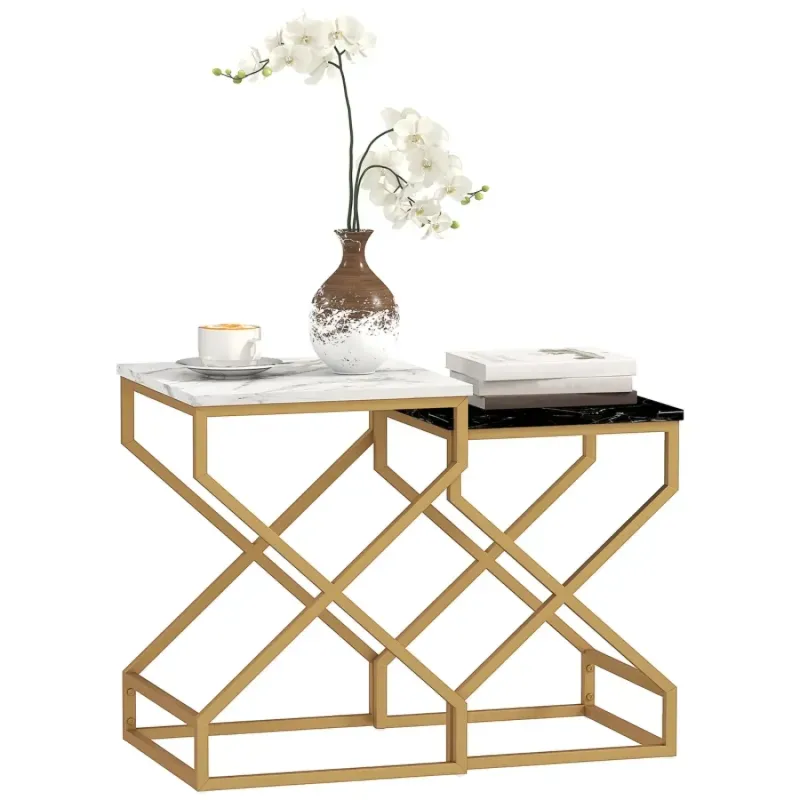 Set of 2 Marble-Effect Nesting Side Tables
