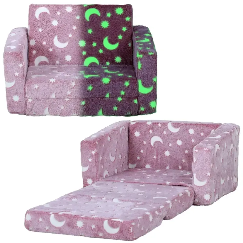Kids 2-in-1 Glow in the Dark Cosmic Folding Armchair and Sleeper Bed - Pink