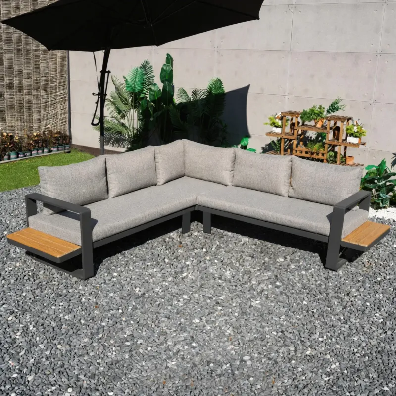 Arvia Aluminium Garden Corner Sofa Set with Integrated Side Shelves