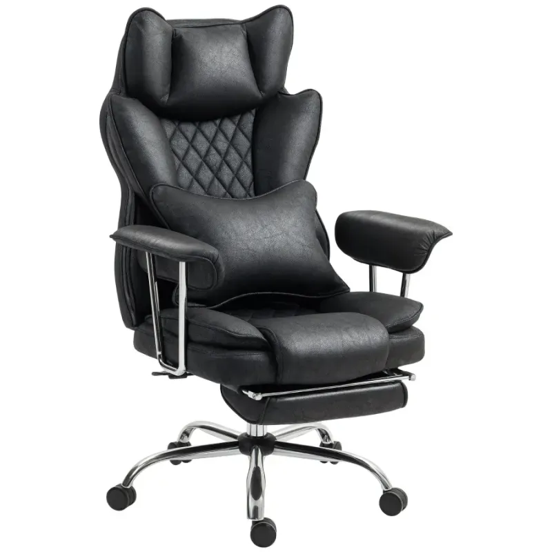 Executive Leathaire Reclining Office Chair with Footrest and Lumbar Support - Black