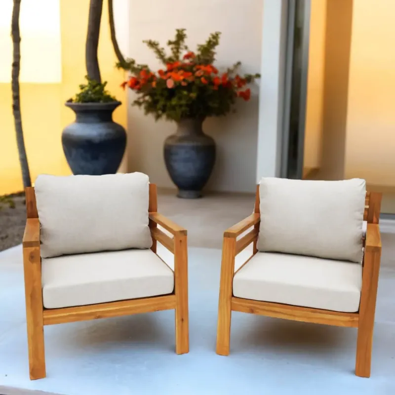 Solid Acacia Wood 2-Seater Garden Lounge Set with Teak Finish