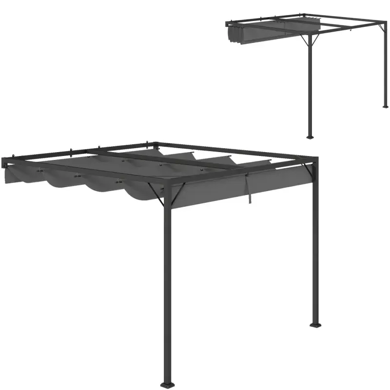 Outsunny 3m x 3m Wall-Mounted Pergola with Retractable Canopy - Grey