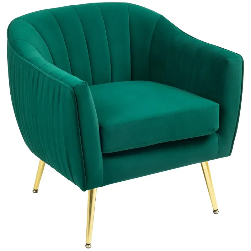  Shell Back Velvet-Feel Accent Chair - Green