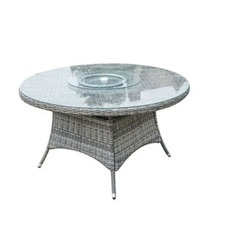 6-Seater Round Rattan Garden Dining Table with Glass Turntable