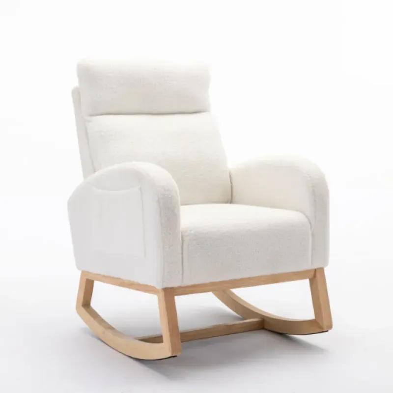 Mid-Century Teddy Fabric Upholstered Rocking Chair - Beige