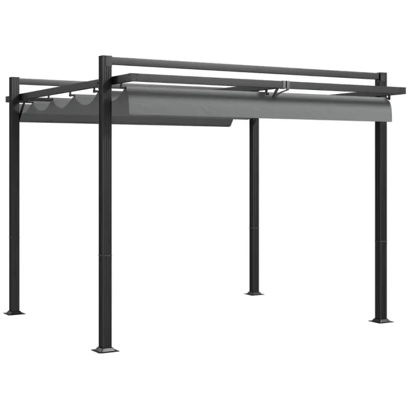 3m x 3m Retractable Aluminium Garden Pergola Gazebo - Dark Grey