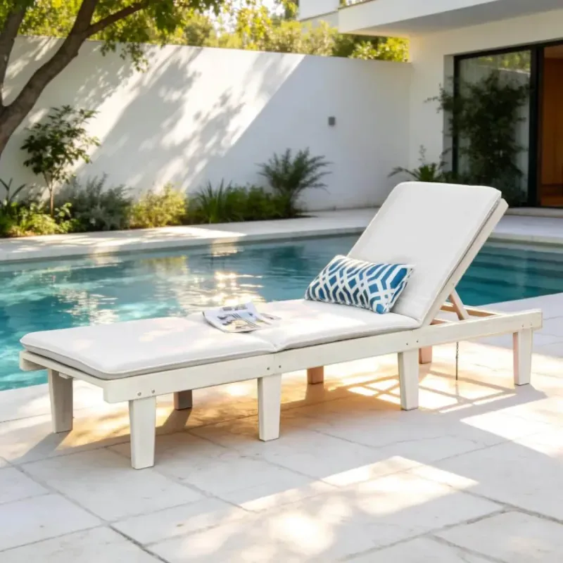 Classic Wooden Garden Sun Lounger with Padded Cushions
