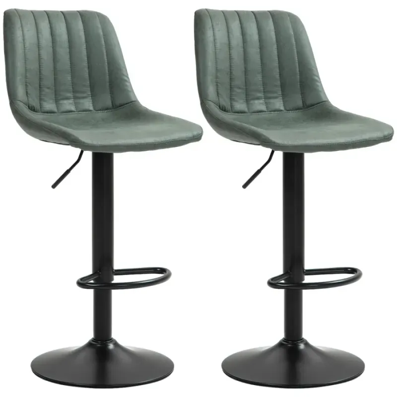 Set of 2 Green Retro Microfibre Tub Bar Stools with Adjustable Height