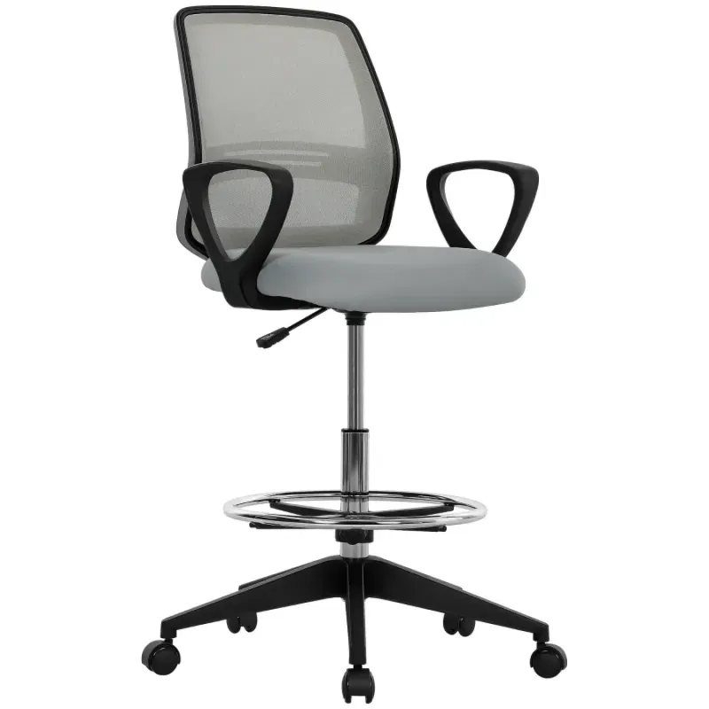 Ergonomic Draughtsman Office Chair with Adjustable Footrest - Light Grey