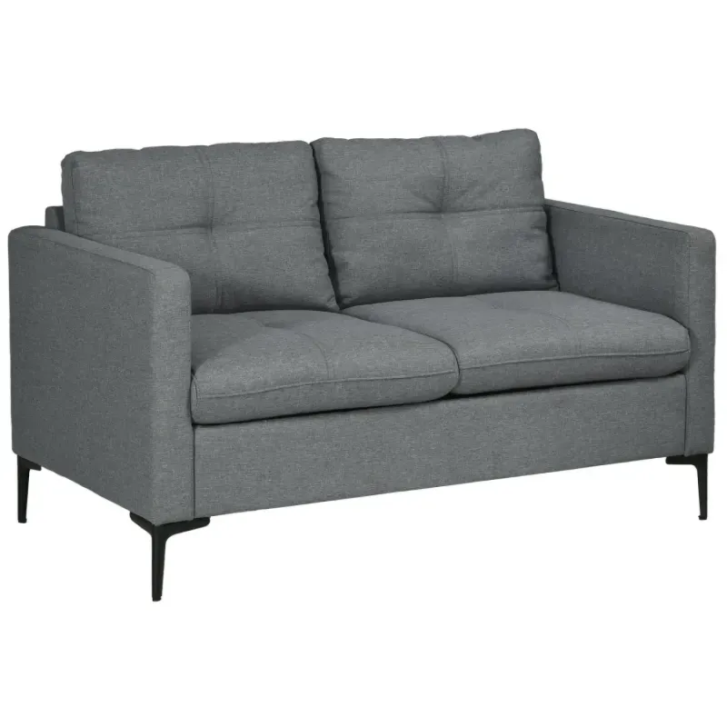  2-Seater Grey Linen-Look Sofa with Steel Legs