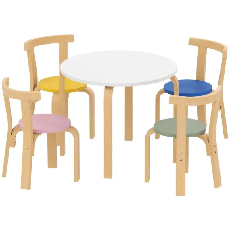 AIYAPLAY 5-Piece Kids Wooden Table and Chairs Set for Playrooms & Nurseries