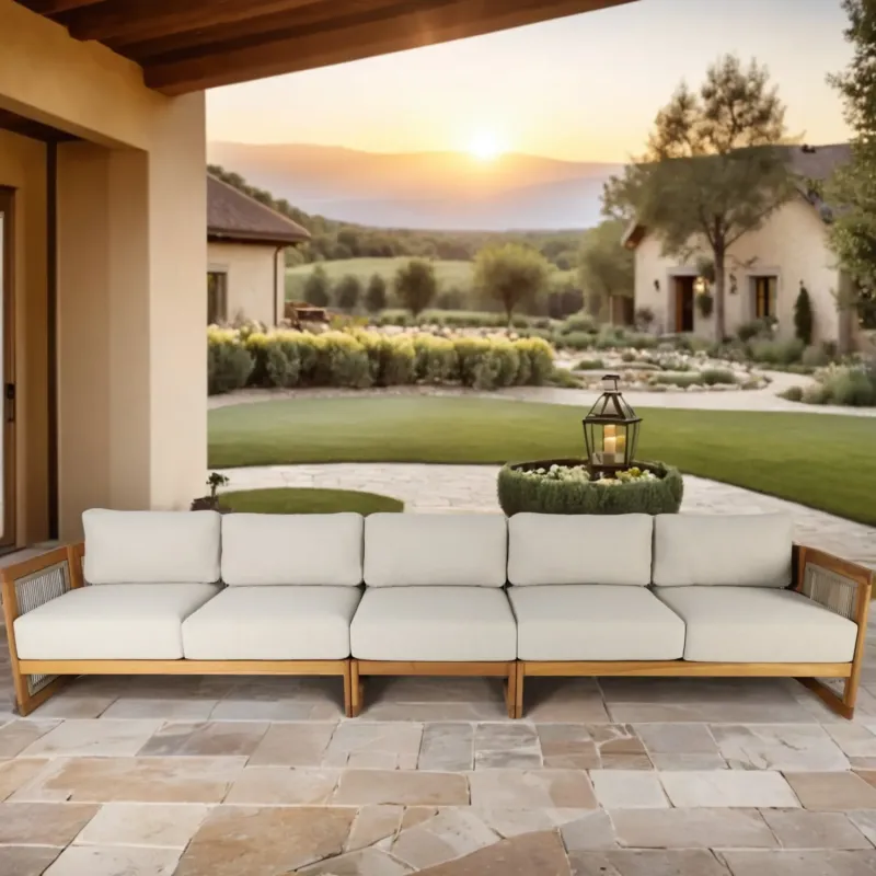 Caven 5-Seater Modular Solid Wood Garden Sofa Set with Reclining Daybeds