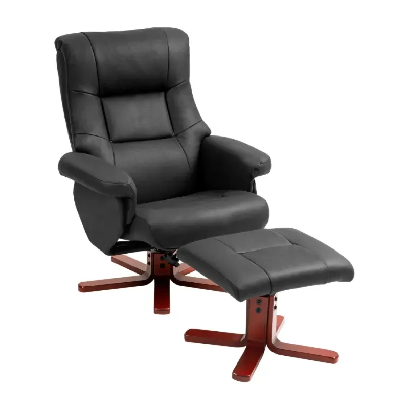 Black Faux Microfibre Leather Manual Recliner Chair and Footstool Set