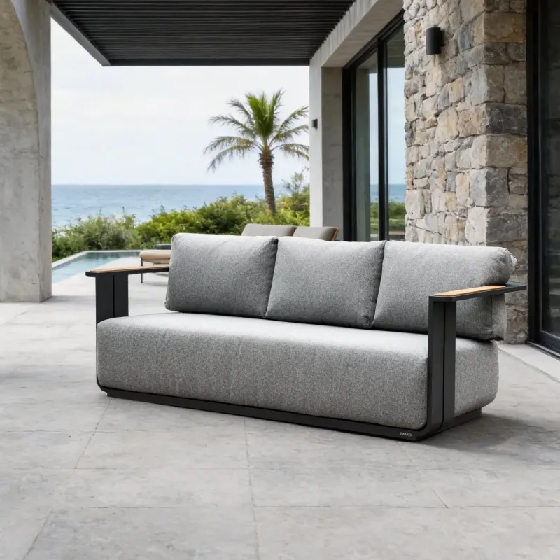 Varel Aluminium 3-Seater Garden Sofa with Teak Armrests