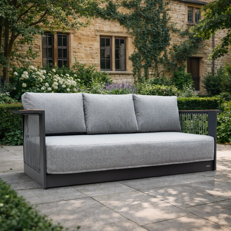 Talara 3-Seater Aluminium Outdoor Sofa with Teak Armrests