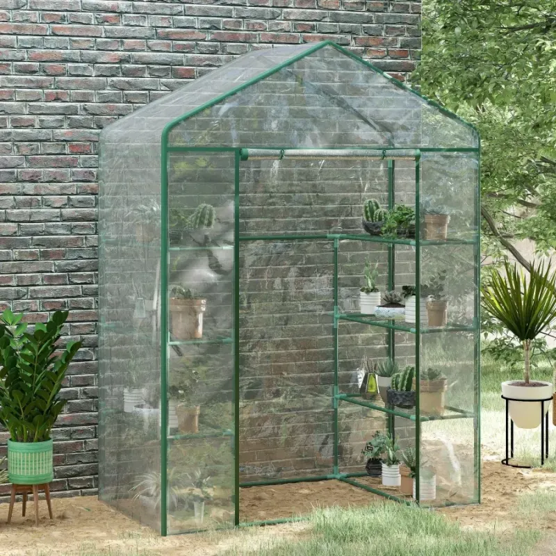 Walk-In Greenhouse with 8 Shelves and Reinforced Cover - 143 x 73 x 195cm
