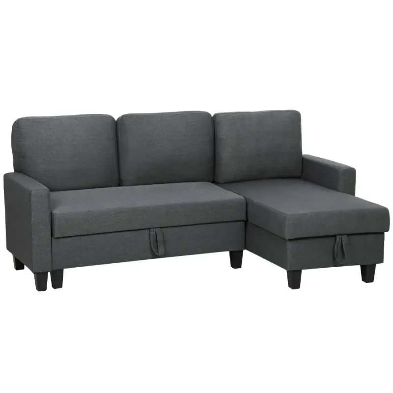  3-Seater L-Shape Storage Sofa Bed with Chaise Longue - Charcoal Grey