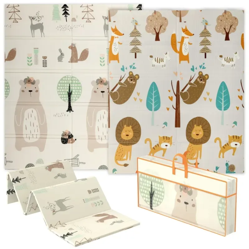 Double-Sided Animal Print Foldable Baby Play Mat - 1.5cm Padded Floor Mat