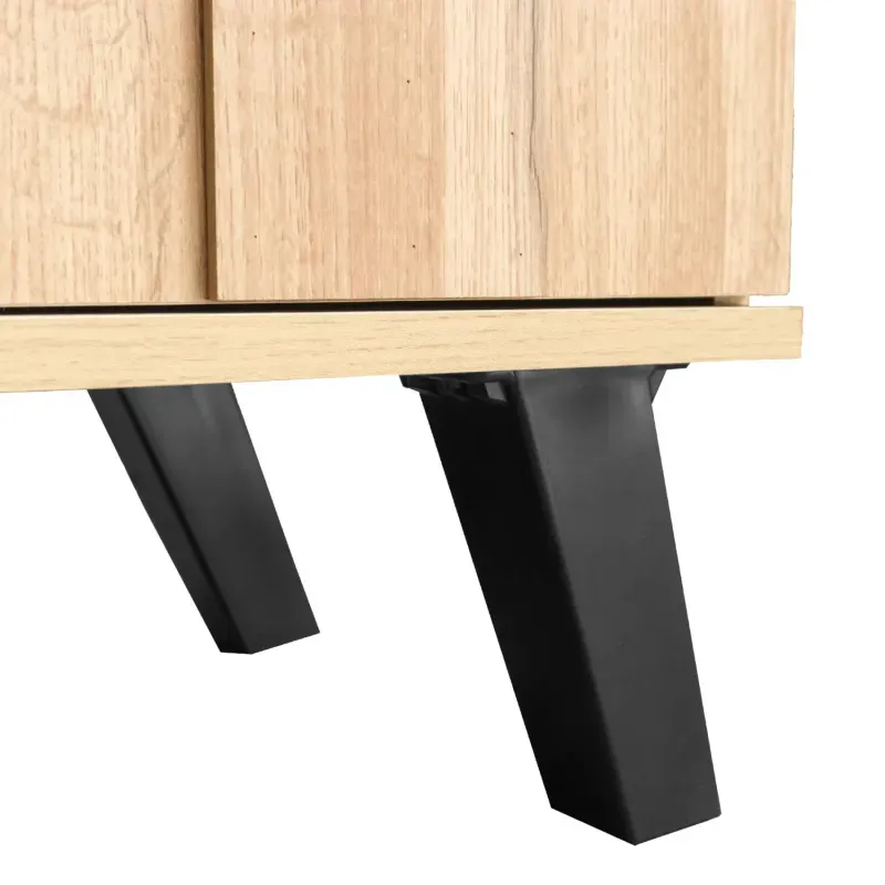 150cm 4-Door Modern Sideboard - Wood Grain Finish with Matte Black Accents