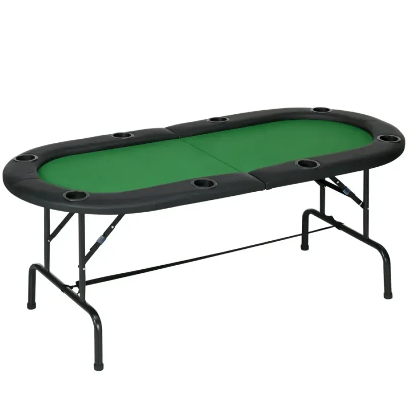 8-Player Folding Poker Table with Cup Holders - 183cm