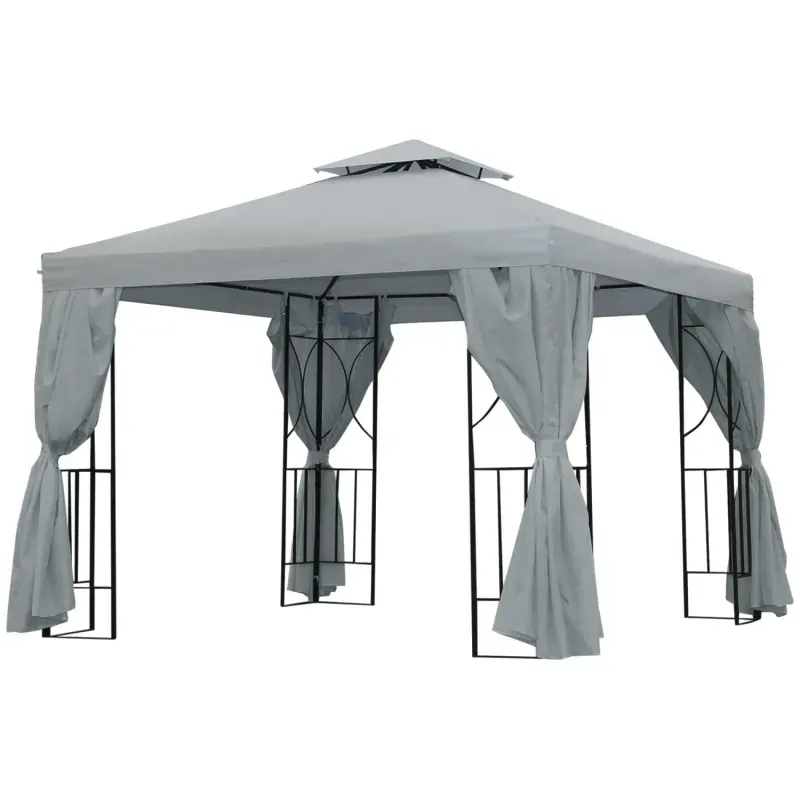  3m x 3m Garden Gazebo with Double Tier Roof and Sidewalls - Dark Grey