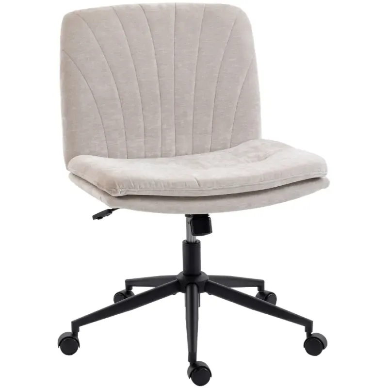  Armless Chenille Criss Cross Office Chair with Wheels - Beige