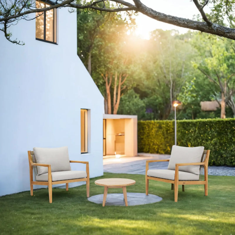 Solara 3-Piece Solid Wood Outdoor Bistro Sofa Set with Grey Rope Detail