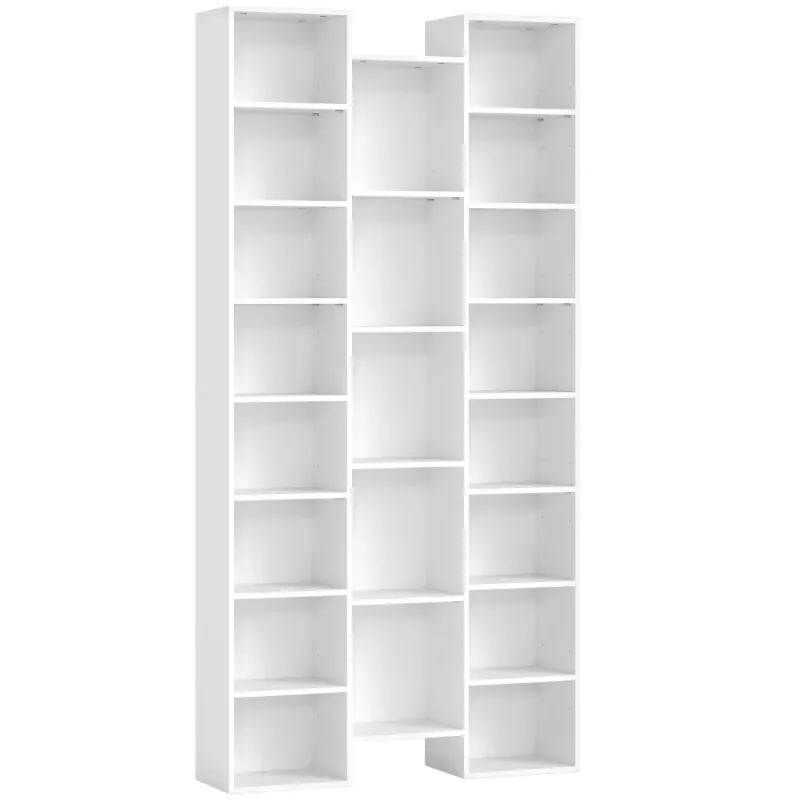  21-Compartment Tall Bookcase with Adjustable Shelves - White