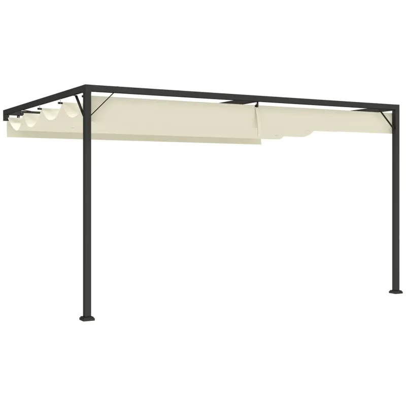 Outsunny 4 x 3m Wall-Mounted Pergola with Retractable Canopy - Cream