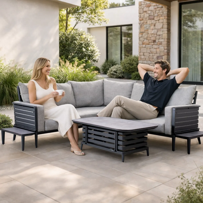 Aurel 9-Seater Modular Aluminium Garden Corner Sofa Set - 9 Pieces