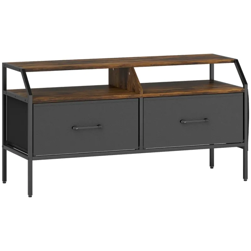 Industrial TV Stand for 55 Inch TVs with 2 Fabric Drawers & Side Pockets - Rustic Brown