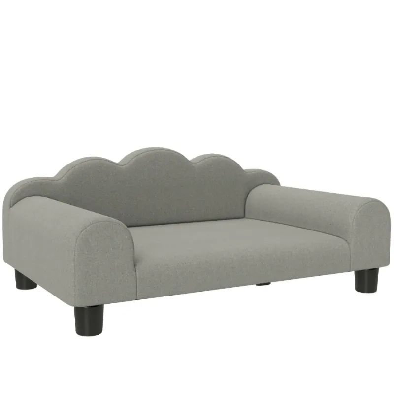Elevated Grey Dog Sofa Bed with Backrest and Armrests for Small Pets