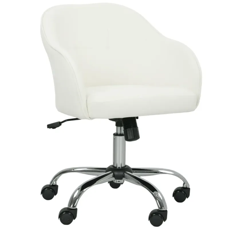 Cream Velvet-Feel Swivel Office Chair with Adjustable Height