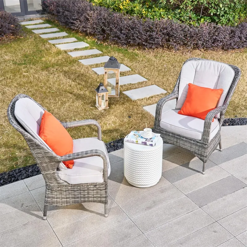 Saint-Malo 3 Piece Rattan Bistro Set with Grey & Brown Chairs and White Table