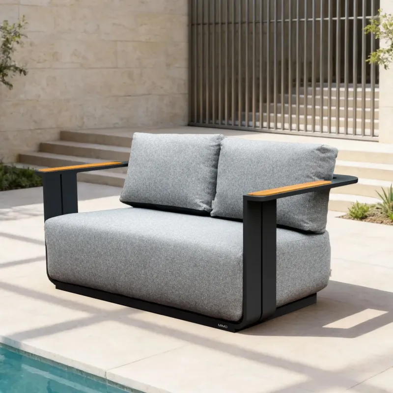 Varel Aluminium 2-Seater Garden Sofa with Teak Armrests