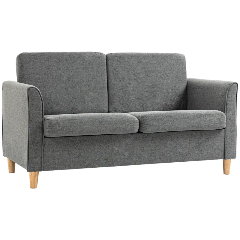  2 Seater Compact Loveseat Sofa with Solid Wood Legs - Grey