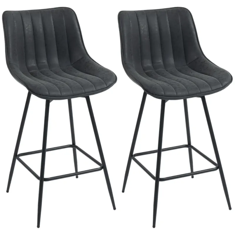  Set of 2 Swivel Bar Stools with Checkerwork PU Leather - Black